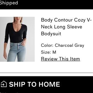 Express Charcoal Deep V Fitted Bodysuit